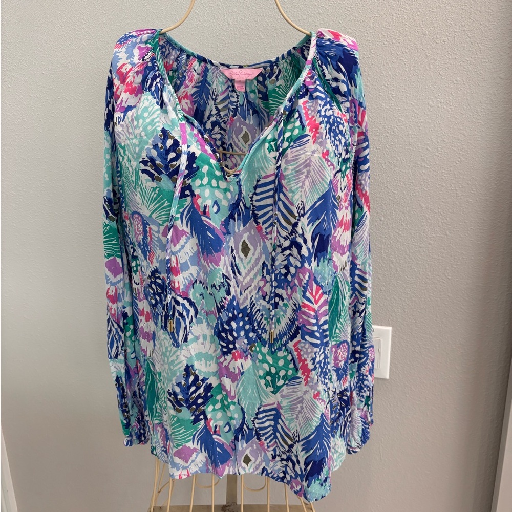 Lilly Pulitzer Willa Rayon Top in Quill Out Size SMALL